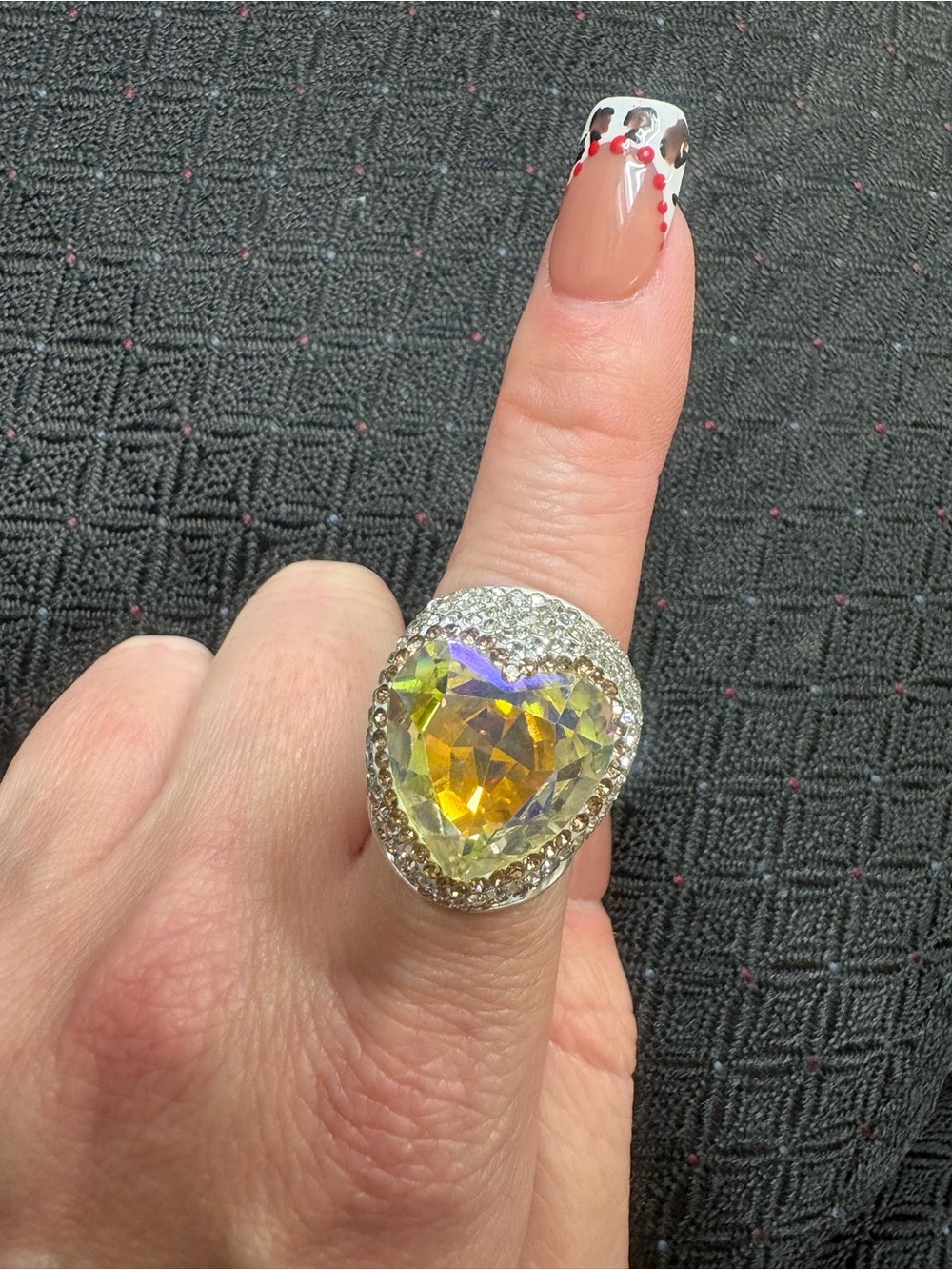 Crystal Heart Statement Ring - AB Crystal with handset pave stones